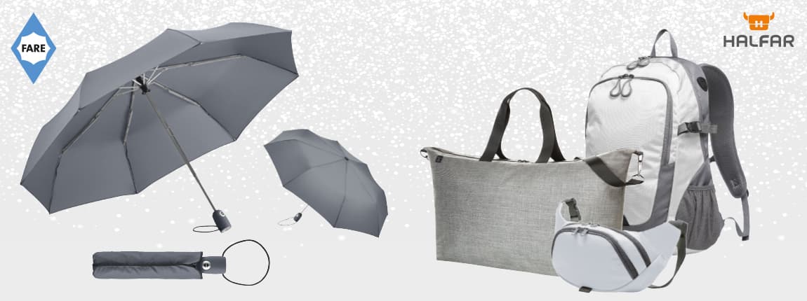 Parapluies FARE et sacs à dos Halfar en harmonie