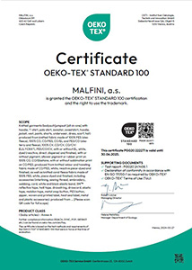 Malfini certificat Oeko-tex 100 tricot class 1