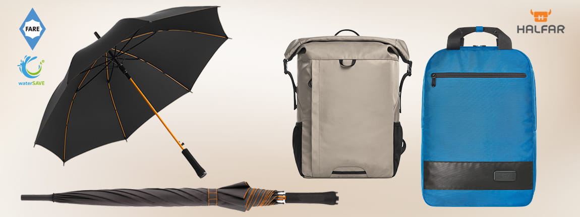 Parapluies FARE et sacs à dos Halfar