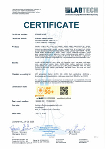 Daiber certificat UPF 50+ protection textile