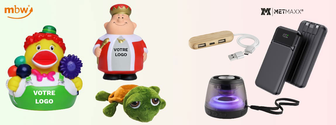 Peluches, canards PVC, figurines M. Bert&reg; MBW&reg; et objets high-tech METMAXX&reg;