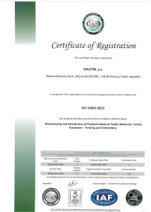 Malfini certificat ISO 14001 2025