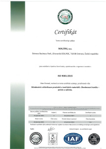 Malfini certificat ISO 9001 2015